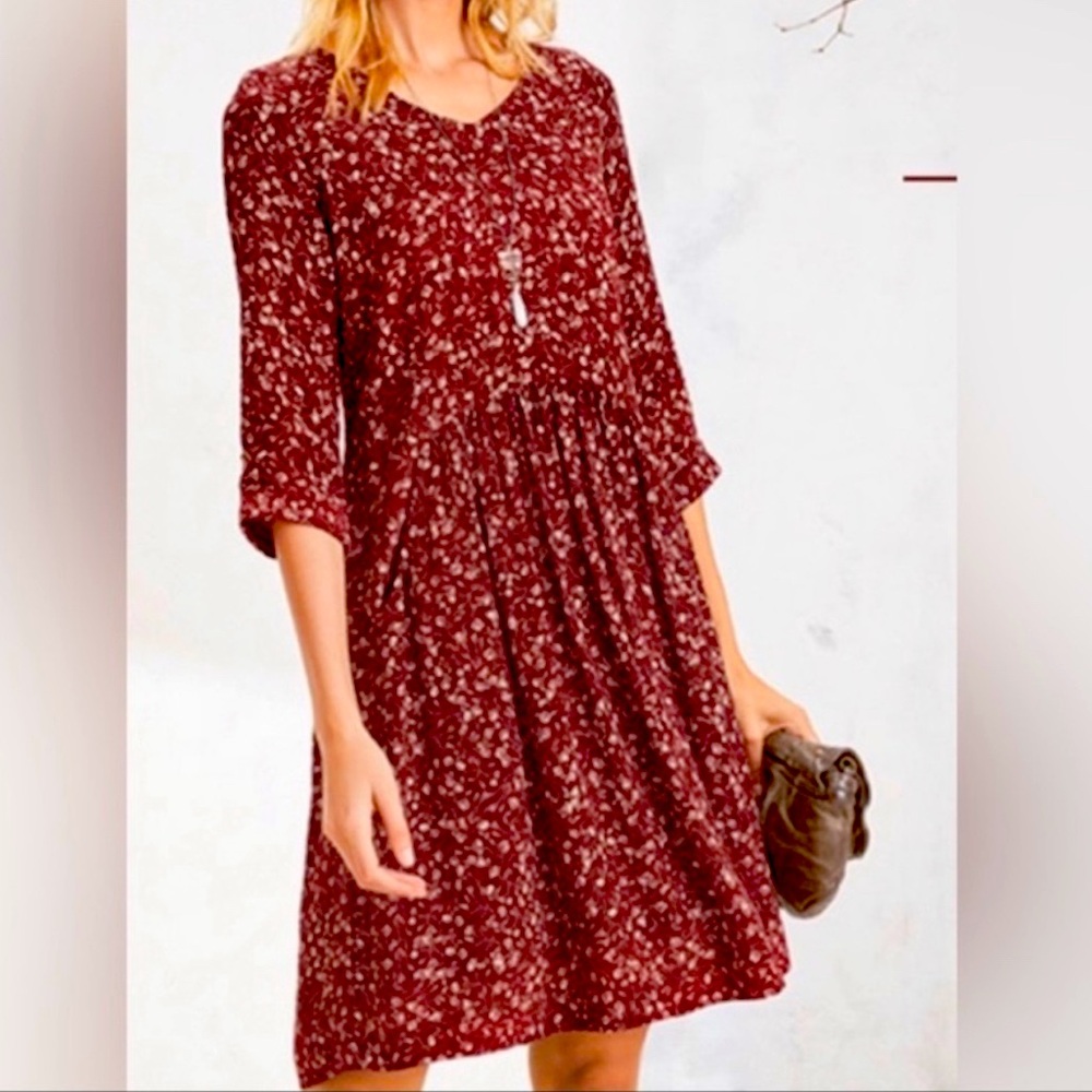 Garnet Hill Bohemian Burgundy Floral Pocket Detail Dress 2